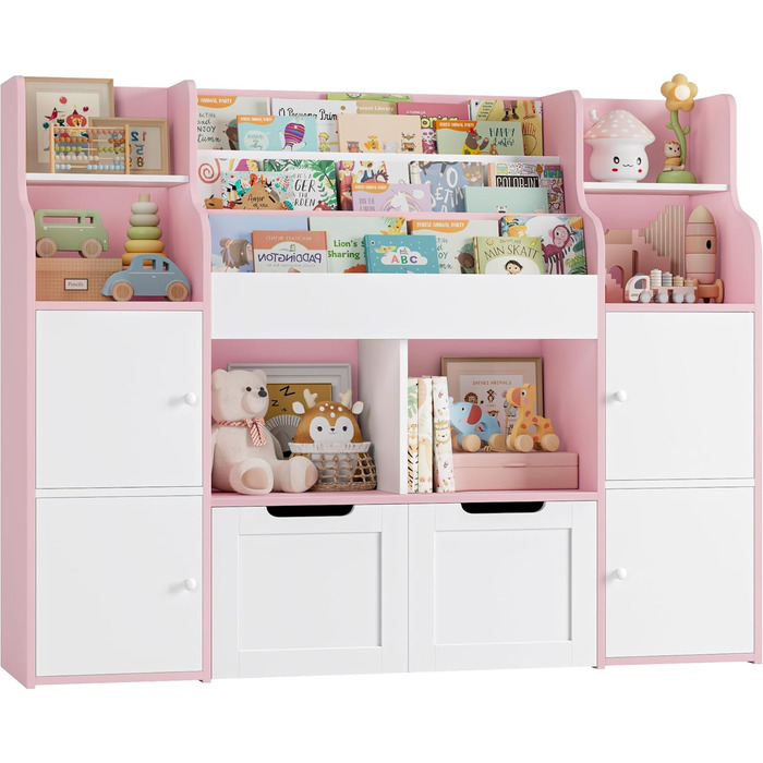 FOREHILL Дитяча полиця-стелаж для іграшок та книг у кімнату з дерева, рожева, 122 x 30 x 100 см