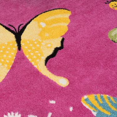 Килим для дитячої кімнати з коротким ворсом Сучасний різнокольоровий мотив Рожеві метелики, Розмір 120x170 см (160x220 см)