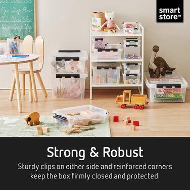 Ящик для зберігання під ліжком SmartStore з кришкою, 4 упаковки, посилений, великий, прозорий, із застібкою, можна штабелювати, пластик без вмісту BPA, 72 x 40 x 19 см (Д x Ш x В) (2х52 л та 3х32 л, 5 упаковок)