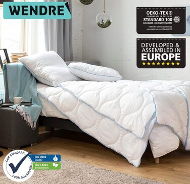 Пухова ковдра 135x200 см – середньої теплоти, мікрофібра, сертифікат Oeko-Tex, для алергіків, дихаюча, виготовлена в ЄС, пральна, ковдра 135x200