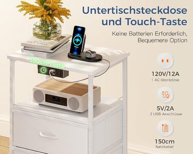 Приліжкова тумбочка Coleshome біла з розеткою, 2 USB, LED-підсвіткою, 3 висувними ящиками та місцем для зберігання, 40x30x70 см