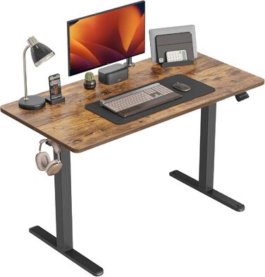 Електричний стіл CubiCubi з регулюванням висоти, 100 x 60 см, T-подійна ніжка зі сталі, функція пам'яті, антиколізійна система, чорний каркас/коричнева стільниця