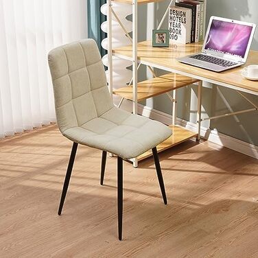 Набір з 4-х оббитих стільців для їдальні з металевими ніжками, льонова тканина, шаховий візерунок, для вітальні, спальні, кухні, лоджії, рецепції, бежевий колір