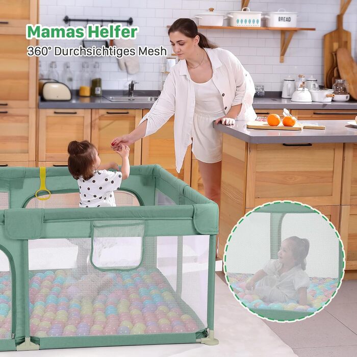 Манеж Dripex Baby, Манеж Baby 300D Оксфордська тканина, бар'єр з дихаючою сіткою Захисна огорожа Манеж для дітей, великий безпечний ігровий майданчик, 120x180см (зелений, 120180)