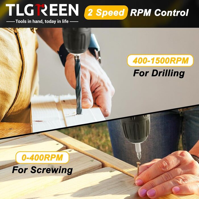 Набір інструментів TLGREEN з акумуляторною викруткою 12V, 138 предметів у кейсі для ремонту та побутових робіт (жовтий)