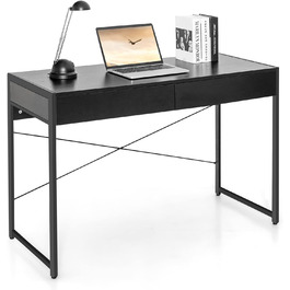 Письмовий стіл, Комп'ютерний стіл з 2 ящиками, Невеликий офісний стіл, Метал, Промисловий дизайн, Стіл для ПК для навчання, Домашній офіс, Офіс, 112 x 48 x 76 см (Чорний)