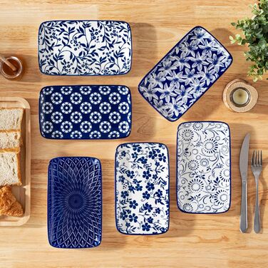 Набір тарілок Vancasso Selene 6 шт, прямокутні порцелянові тарілки для закусок, суші, десертів, фруктів, овочів 22x13 см