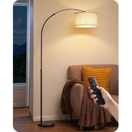 Торшер EDISHINE димований для вітальні, E27 з LED-лампою і пультом, плавне регулювання яскравості та кольору, висота 143-176 см, поворотна головка, чорний