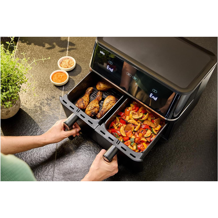 Фритюрниця повітряна Braun MultiFry 3 HF 3030, 4.3 л, 1500 Вт, цифрове керування, 8 програм, антипригарне покриття, чорний