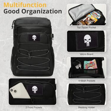 Тактичний ізольований рюкзак-холодильник 25L – чорний, водонепроникний, для роботи, відпочинку, кемпінгу та походів