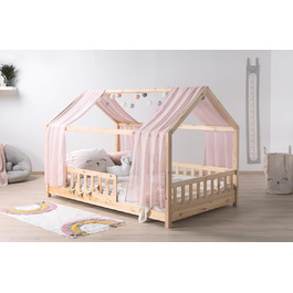 Дитяче ліжко TiCAA Ground Bed House Ліжко Kim Pine натуральне Dusty Pink - без матраца 90 х 200 см