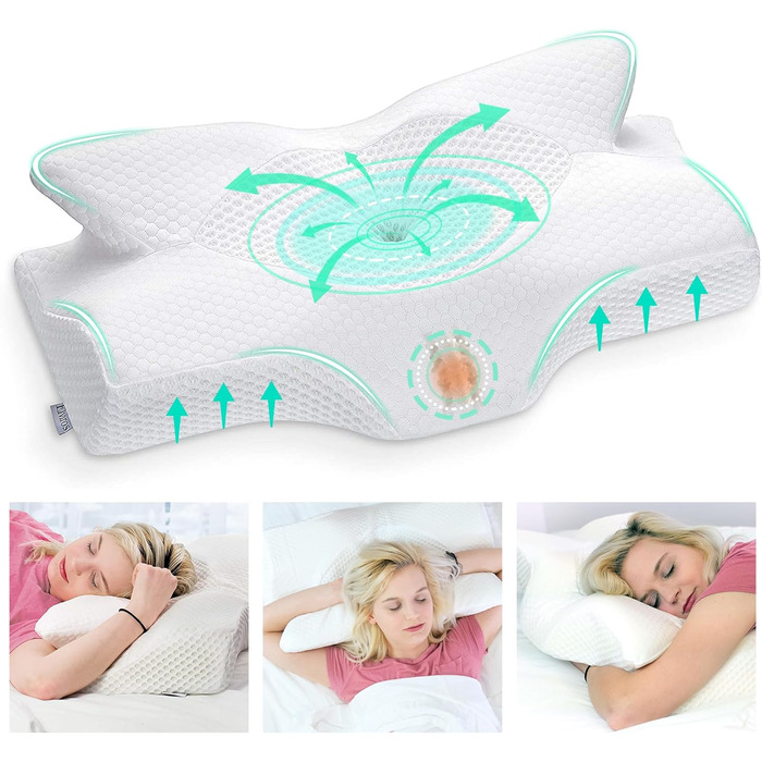 Ортопедична подушка Elviros з Memory Foam для сну на боці, підтримка шиї, зменшує біль у шиї та плечах, 53.8x11/9x33cm