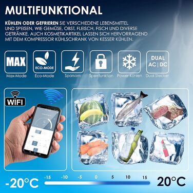 Електрична термохолодильник KESSER® Kompressor на 30 літрів (-20°C) з APP-керуванням, USB, 12/24/230V, телескопічною штангою, акумуляторами, колесами для авто, вантажівки, човна