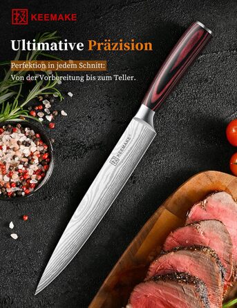 KEEMAKE Набір кухонних ножів Profi: кухонні ножі з нержавіючої сталі з захистом леза, гострі ножі шеф-кухаря та універсальні ножі для м'яса, овочів та риби (ніж для м'яса 20 см)