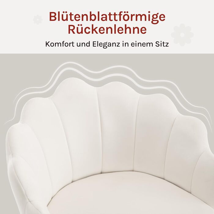 Крісло WOLTU для офісу та дому, крісло до туалетного столика з м'якою спинкою у вигляді пелюсток, поворотне з роликами, регульоване по висоті, для робочого кабінету, спальні, оксамит, бежевий