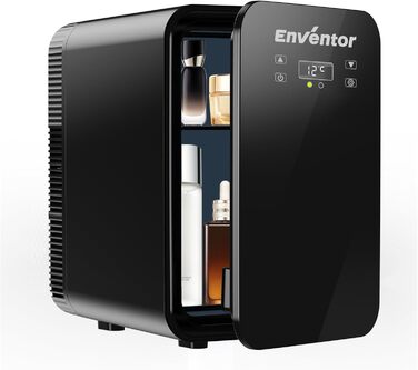 Mini холодильник Enventor 10L: компактний, тихий, з функцією охолодження та нагріву (12V/220V) для авто, спальні, офісу, косметики (чорний)