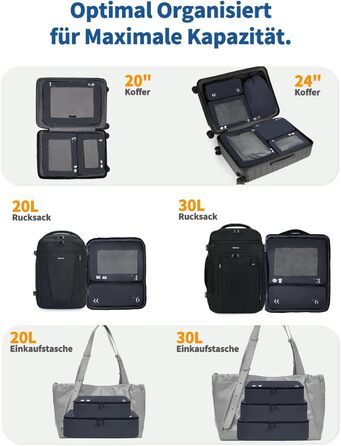 Набір органайзерів для валізи ECOHUB, 7 предметів, дорожні пакувальні куби з рецикльованого PET, темно-синій