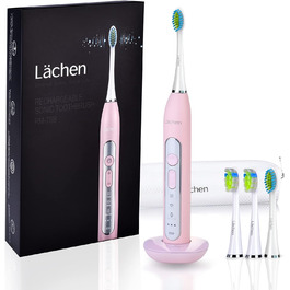 Електрична зубна щітка Lächen Sonic з 4 насадки, таймер, 3 режими та 3 інтенсивності, дорожній футляр (C-рожевий)
