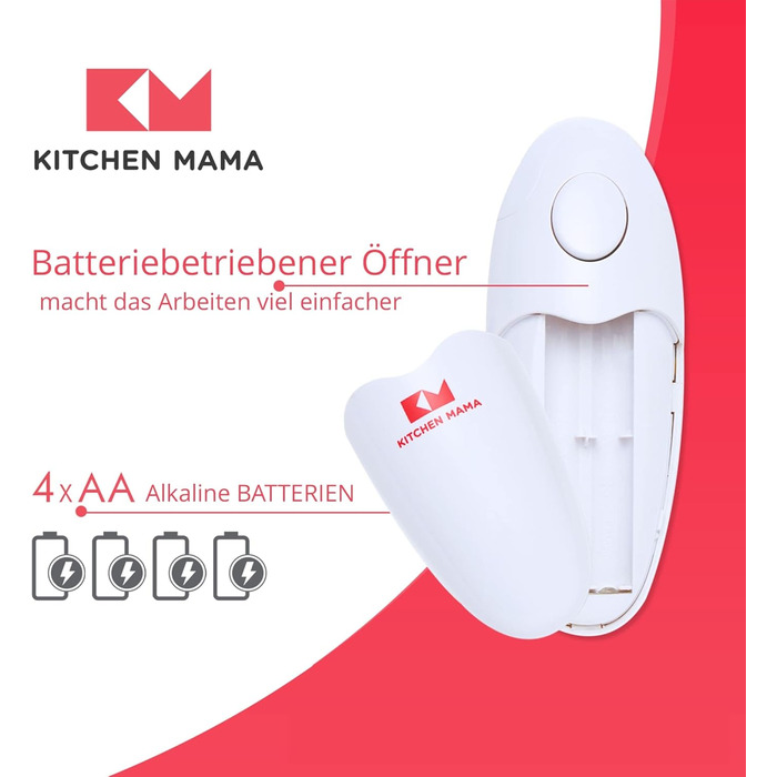 Електричний відкривач банок Kitchen Mama 2.0: автоматичний, бездротовий, з гладкою кромкою, безпечний для харчових продуктів