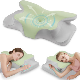 Подушка для шиї з піною Memory Foam, ергономічна подушка для сну на боці, спині та животі (М'ятний колір)