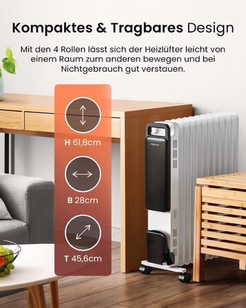 Електричний масляний радіатор Pro Breeze OmniWarm 2500W з 11 ламелями - енергозберігаюча теплова гармата з термостатом, таймером та захистом