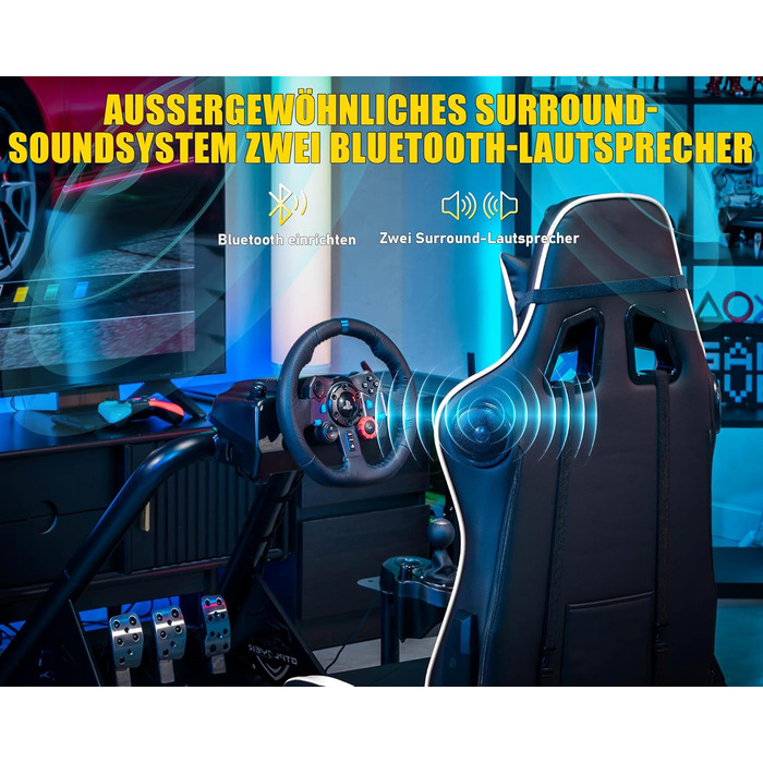 GTPLAYER Симулятор кокпіт для автосимуляторів, стійка для керма та педалей, білий