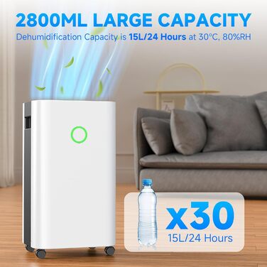 Електричний осушувач повітря 15L, тихий, з таймером 24H, захистом від переливу, дитячим блокуванням, для квартири, підвалу (білий)