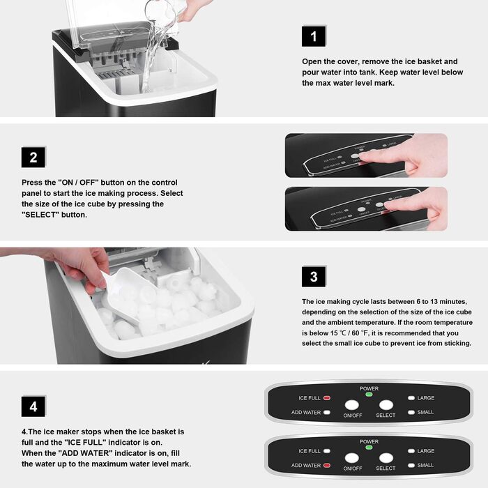 Льодогенератор побутовий Eiswürfelmaschine 12 кг/добу, швидкий (9 кубиків за 6-8 хв), компактний, портативний для дому, кухні, бару