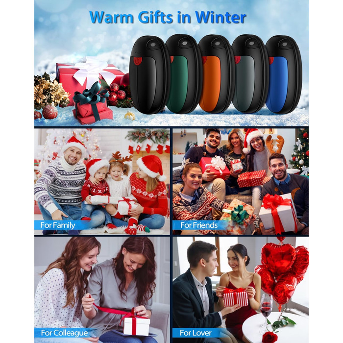 Електричні грілки для рук VTHW, 2 шт. - перезаряджаються, 20 годин тепла, 3 температурні режими, USB, для спорту та Raynaud's/артрит (чорний)