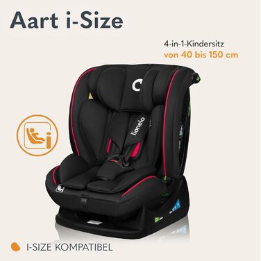 Автокрісло Lionelo AART I-Size для дітей 40-150 см, чорне, з регулюванням спинки та підголівника, R129 i-Size