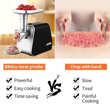 Електрична м'ясорубка COOCHEER 2000W з нержавіючої сталі 3-в-1, з набором для ковбас та кіббе