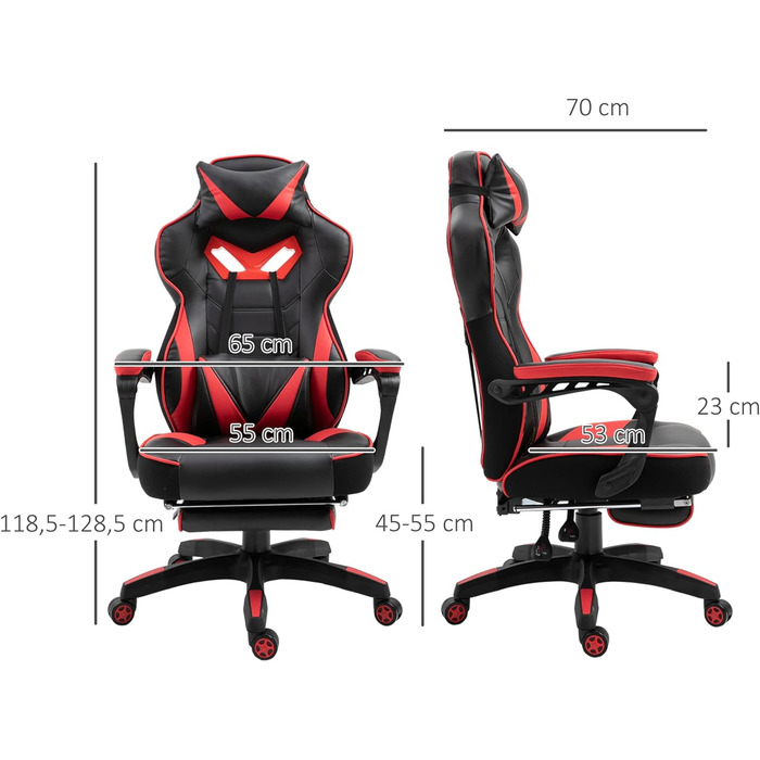 Ігрове крісло Vinsetto Ergo поворотне регульоване 65x70x118,5-128,5 см чорно-червоне