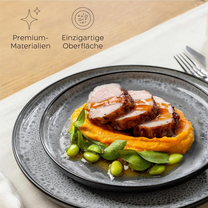 Набір посуду Twinzee з кераміки (керамічний), 24 предмети на 6 осіб, колекція Riviera (Perla), маленькі тарілки, придатний для мікрохвильової печі