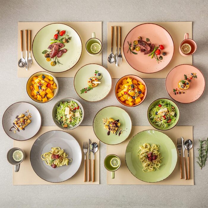Комбо-сервіз, набір посуду з порцеляни Navia, столовий сервіз із 32 предметів, вінтажний вигляд, природний дизайн (набір із 16 предметів, Navia-17)