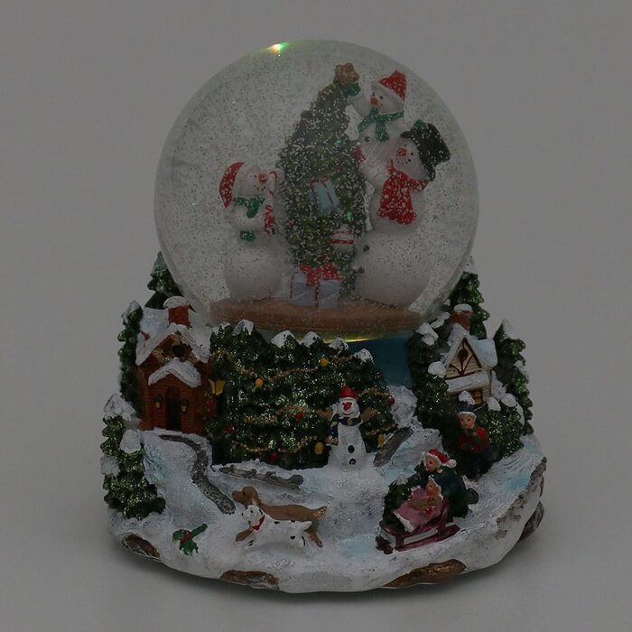 Декоративний герой24 снігова куля зі стоячим, сніговим вихором, звуком і світлом, розміри кулі H/B/Ø приблизно 13 x 11,5 см/Ø 10 см, (Сніговики)