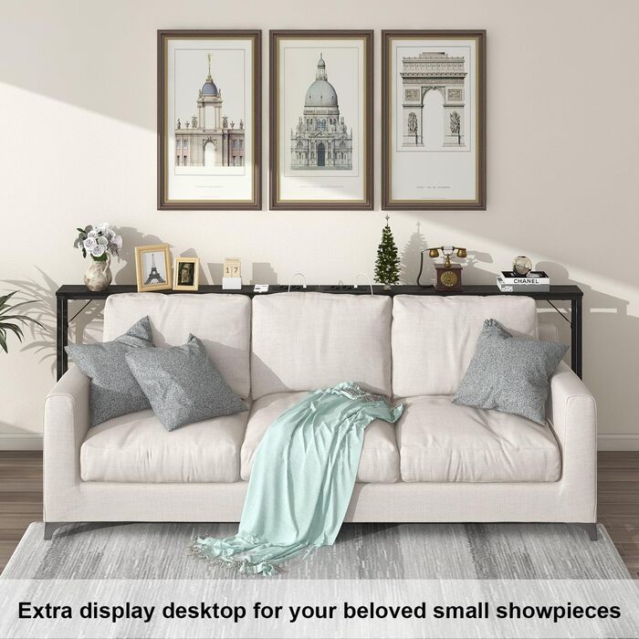 VEDECASA Консоль з 2 висувними ящиками, 2 шт. (240 x 15 x 80 см), зі стільницею, розеткою та USB-портами, чорний – для вітальні, передпокою, офісу