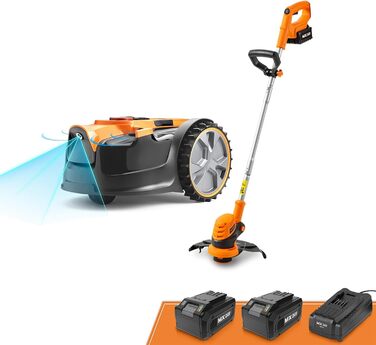 Робот-газонокосарка LawnMaster OcuMow 24V MAX з оптичною навігацією, автоматичним обходом перешкод і точним підрізанням, комплект з 10-дюймовим тримером для трави
