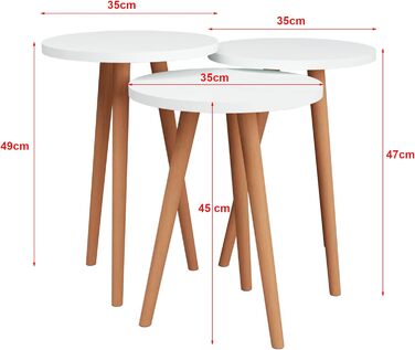 Журнальний стіл Herrljunga Набір з 3 столів для вітальні Круглий білий диванний стіл Журнальний столик Ніжки столу з букового дерева