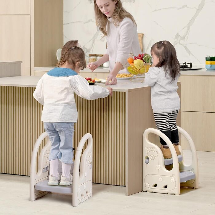 Триттхокер для дітей Onasti 2 сходинки, регульована висота, сірий. Зручний триттхокер для малюків 1.5-5 років