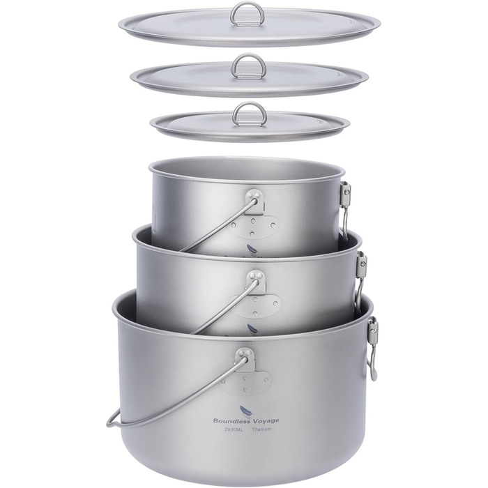 Набір посуду iBasingo Titan 2.9L для кемпінгу: каструля, миска, кухонне приладдя для 1-3 осіб (Ti2045C, Ti2056c)