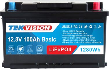 Акумулятор Tekvision LiFePO4 24V 100Ah з BMS для автофургону, човна, сонячної системи (12V 100Ah H7)