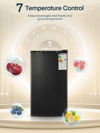 Компактний холодильник FOHERE на 90л з морозильною камерою, відділенням для овочів та 7 рівнями регулювання температури, чорний