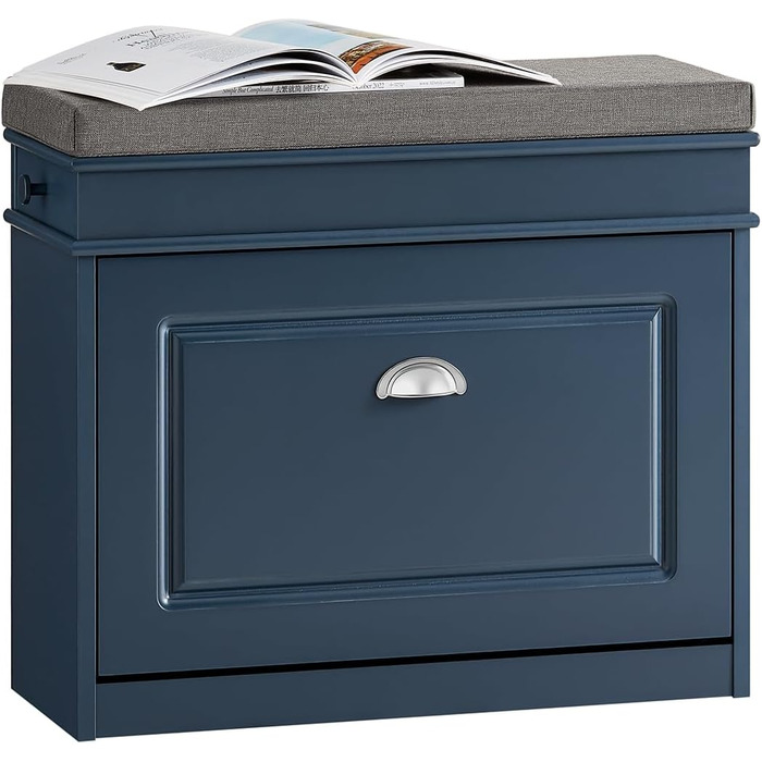 Полка для взуття SoBuy з сидінням та місцем для зберігання, вузька, 60x51x24 см, FSR82-K-HG (Короткий, Синій)