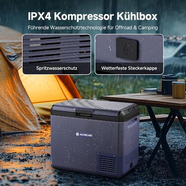 Автомобільний компресорний холодильник AAOBOSI 60л: IPX4, -20°C/+20°C, 12/230V для авто, кемпінгу, подорожей