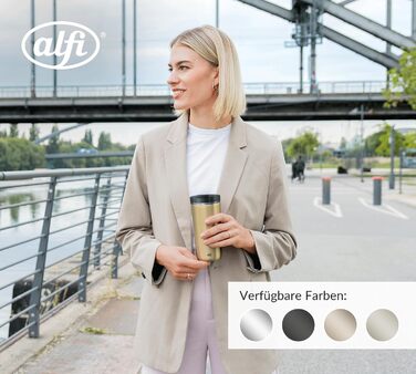 Термокружка Alfi ISO Coffee Mug Pro, бежевий матовий, 0.38 л, нержавіюча сталь, для кави з собою, з термоізоляцією, 6 годин гаряче, 12 годин холодне, без BPA, миється в посудомийній машині