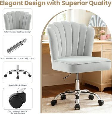 Крісло для офісу Fiximaster Homeoffice, крісло для робочого столу, обертове, регульоване по висоті, з м'якою оббивкою з велюру, золоті ніжки, для робочого кабінету, спальні, до 135 кг, зелений/світло-сірий