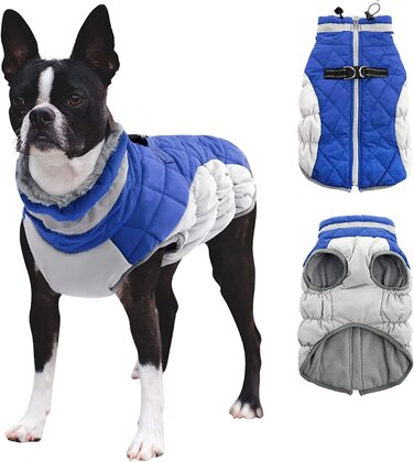 Зимова куртка для собак CITTOILE, куртка для собак з ременями безпеки, водонепроникна куртка для собак з флісовою підкладкою для маленьких собак, теплий жилет для собак зі світловідбиваючим покриттям для маленьких собак середнього розміру, Синій, L L сині
