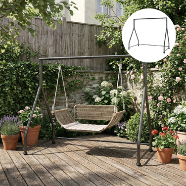 Універсальна міцна стійка для гойдалок, призначена для двомісних/тримісних гойдалок або гамака. Чорний колір.