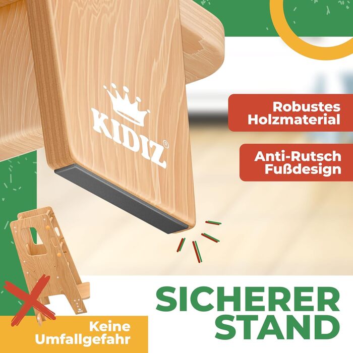 Дитячий навчальний стільчик KIDIZ® для дітей від 1 року | 3-ступеневий, регульована висота, збірка з сосни | Розвиває моторику, Montessori, до 50 кг, антрацит & сосна