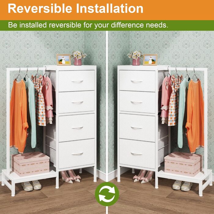 Комод 111 см з 4 висувними ящиками з тканини, полиця для одягу, білий комод для спальні, вітальні, передпокою, шафа для одягу, подарунок, 30T x 76.5B x 111H см (4 ящики), білий